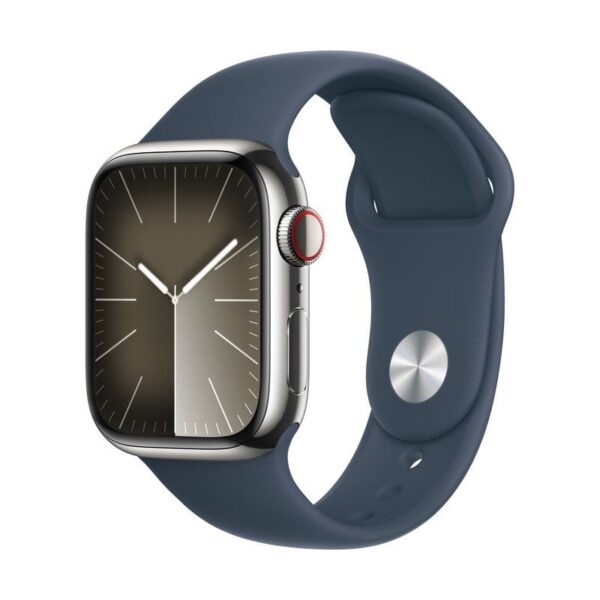 Apple Watch Series 9 GPS + Cellular 45mm Prateado Caixa de Aço Inoxidável com Braceletes Desportivas Azul-Trovoada S/M