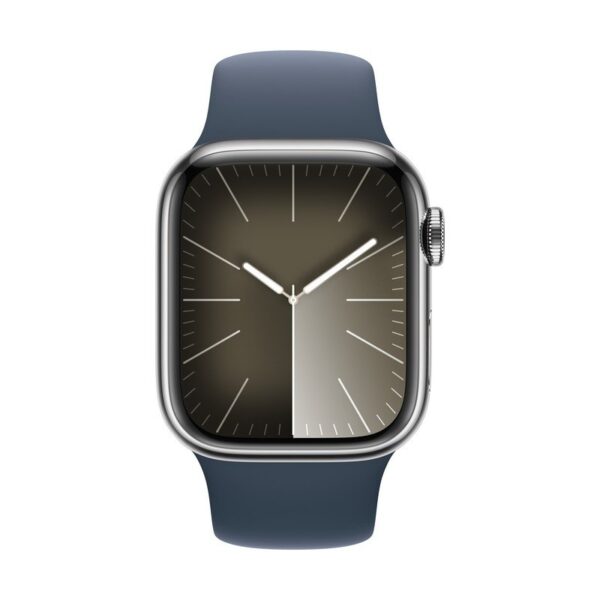 Apple Watch Series 9 GPS + Cellular 45mm Prateado Caixa de Aço Inoxidável com Braceletes Desportivas Azul-Trovoada S/M