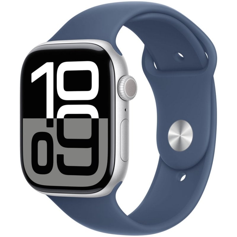Apple Watch Series 10 GPS 46mm Alumínio Prateado com Bracelete Desportiva Azul Denim S/M