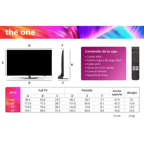 Philips The One 50PUS8919 TV 50" LED UltraHD 4K Ambilight 120 Hz Dolby Vision e Atmos