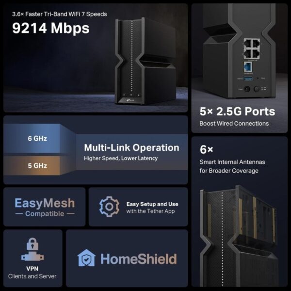 TP-Link Archer BE550 router sem fios 2.5 Gigabit Ethernet Tri-band (2.4 GHz / 5 GHz / 6 GHz) Preto