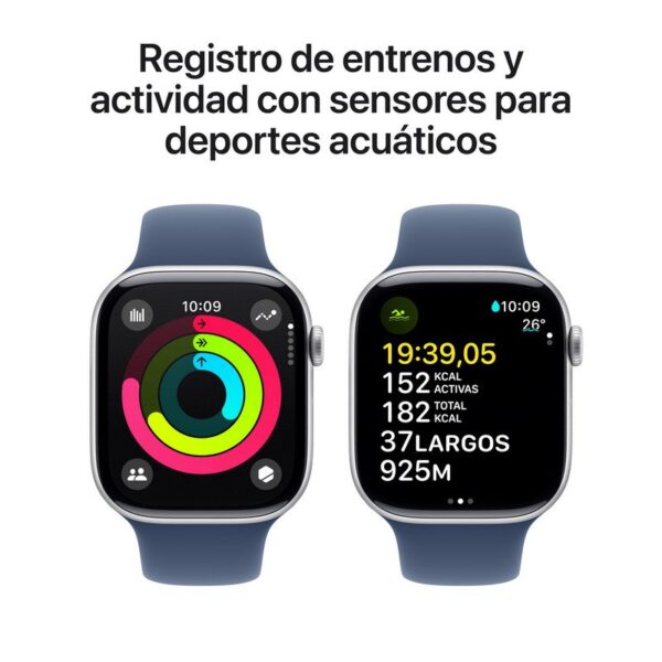 Apple Watch Series 10 GPS + Cellular 46mm Alumínio Prateado com Bracelete Desportiva Azul Denim M/L